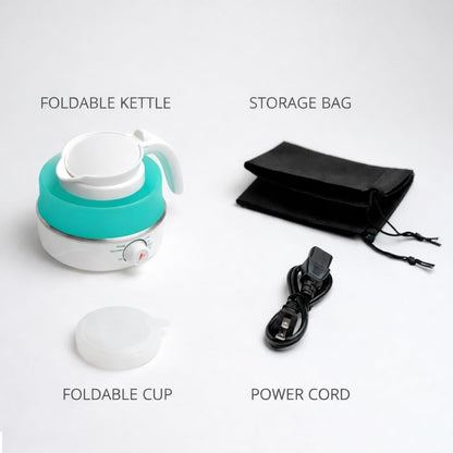 Nikao Home Foldable Electric Kettle With Milk Frother and Foldable Cup – Travel kettle, Portable Tea Kettle for Travel, Mini Collapsible Water Warmer, Compact Design and Quick Heating. (Aqua Blue)