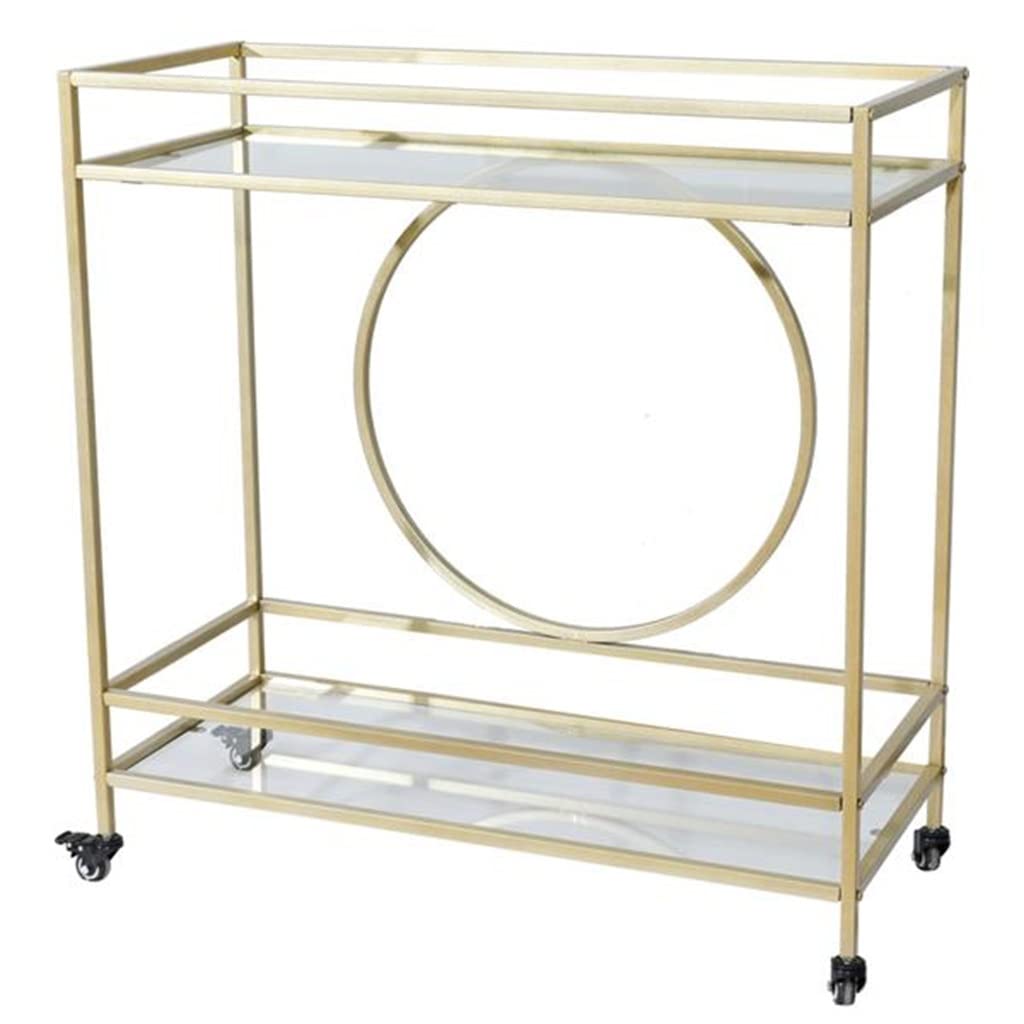 EHVYBDX Generic Movable Hand Trucks International Bar Serving Cart Dining Car Storage Rack 2-Layer Gold Metal Frame Glass Top Shelf/Gold/90.3X40X94.4Cm