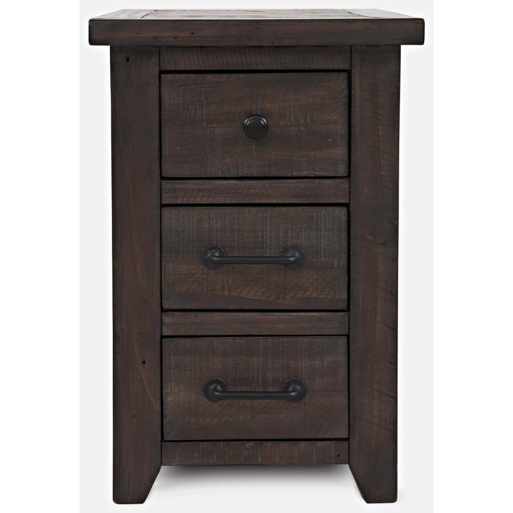 Jofran Madison County Reclaimed Pine Station USB Charging End Table Nightstand, Barnwood Brown