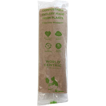 World Centric Compostable TPLA Assorted Cutlery, Wrapped with 6" Napkin (Pack of 250), Forks, Spoons and Knives, Made from Plants and Minerals, White Bioplastic Utensils, Strong, Heat Resistant
