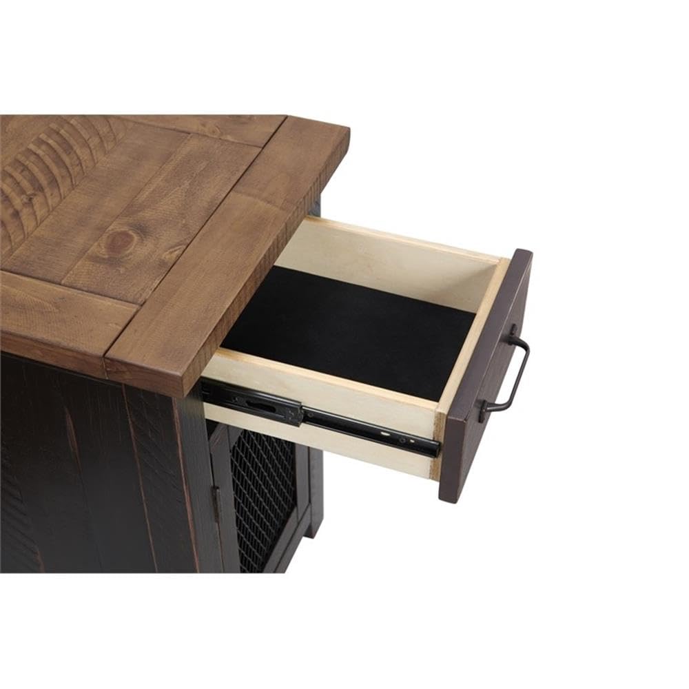 Martin Svensson Home Chairside Table - Antique Black and Honey - Rustic Style - with One Drawer and Cabinet for Storage
