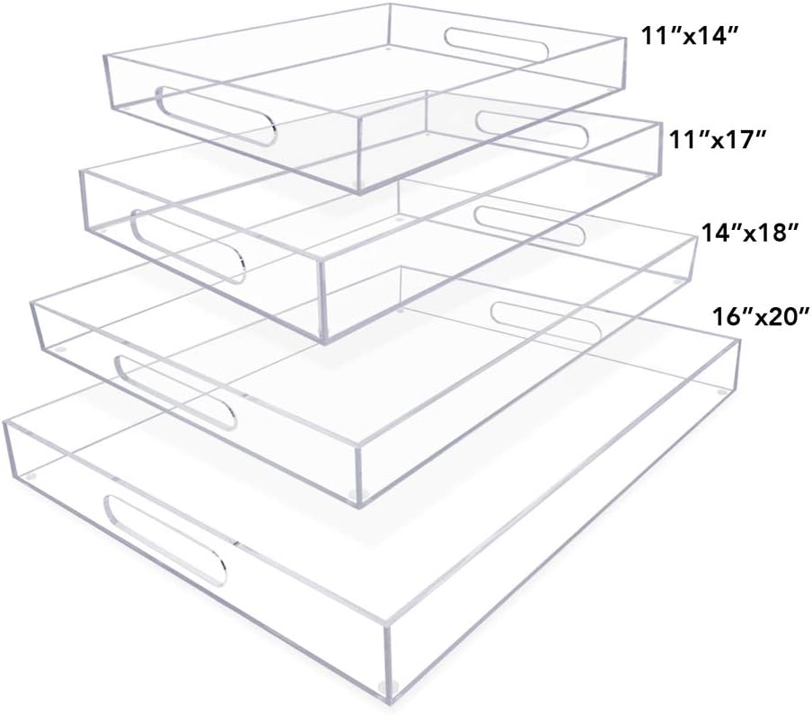 Isaac Jacobs Clear Acrylic Serving Tray (11x17) with Cutout Handles, Spill-Proof, Stackable Organizer