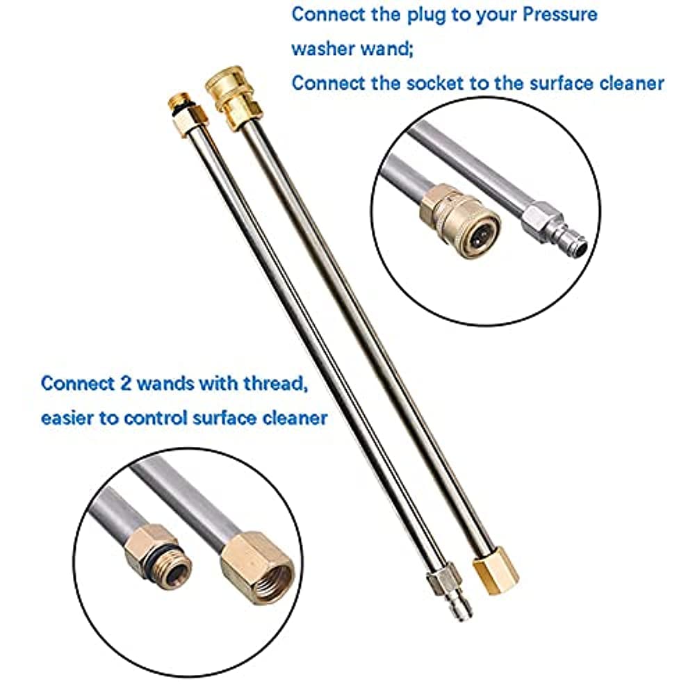 TRELVEX 13 Inch Surface Cleaner Pressure Washer Attachment with Wheels, with 2 Power Washer ExWands and 2 Replacement Nozzles, 3600 PSI