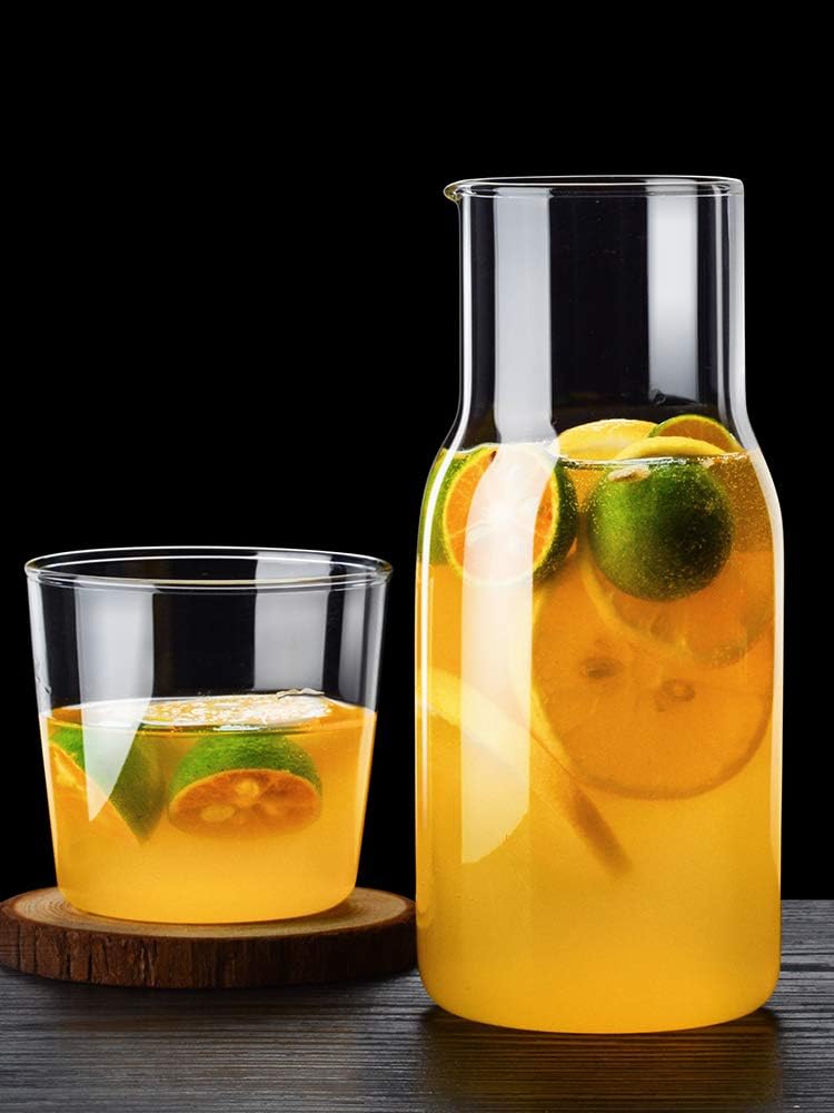 Sizikato 15 Oz Simple Clear Glass Bedside Night Water Carafe with Tumbler Glass