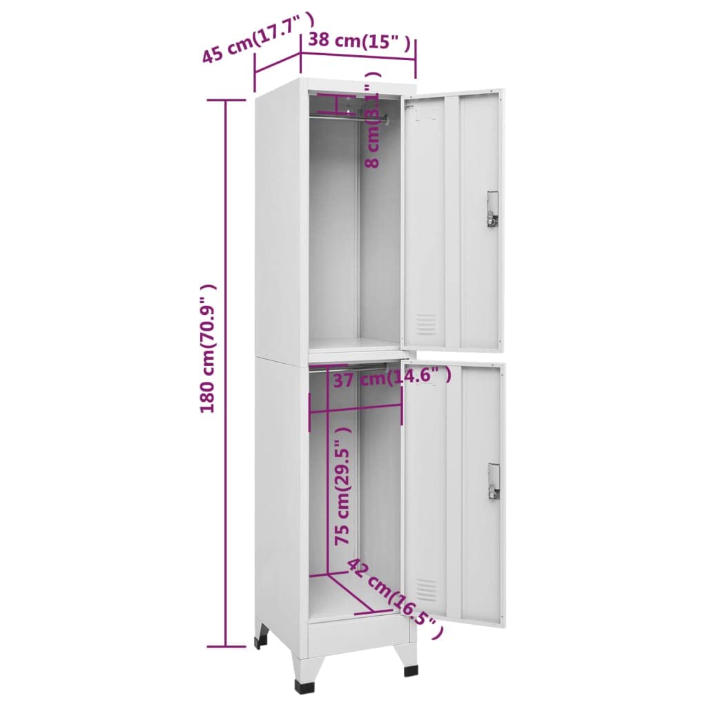 MBDRKVGF 2-Door Metal Locker Cabinet, Industrial Storage Organizer for Office, Home, Gym, Changing Room, Grey Steel Vertical Storage Unit, 70.9 Inch Tall