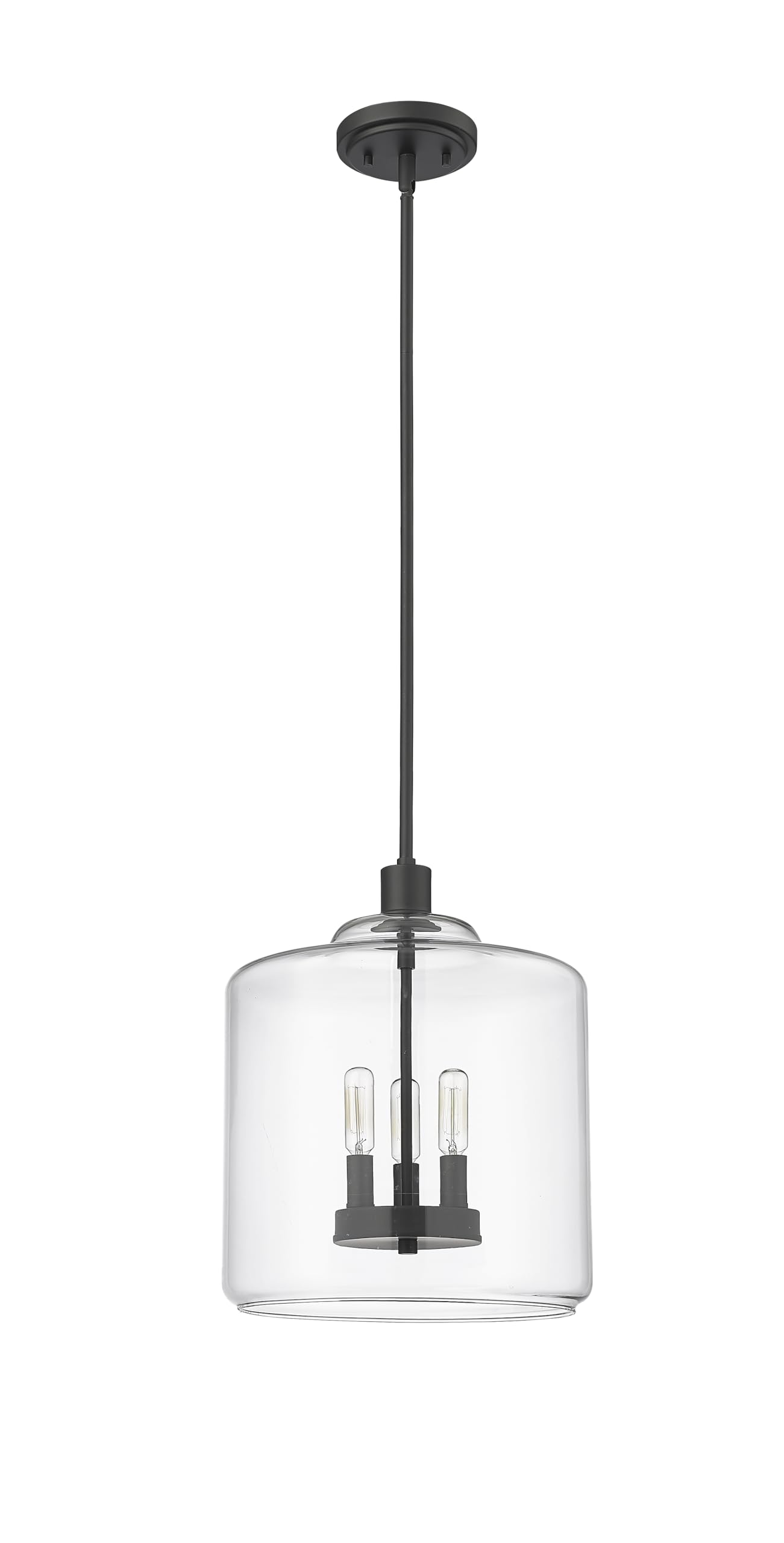 ML Lighting | Asheville Collection | 46933-MB | Metal 3-Light Pendant in Matte Black with Clear Glass Shade | Adjustable 3-Section Stem Design | Modern Design with an Heirloom Quality