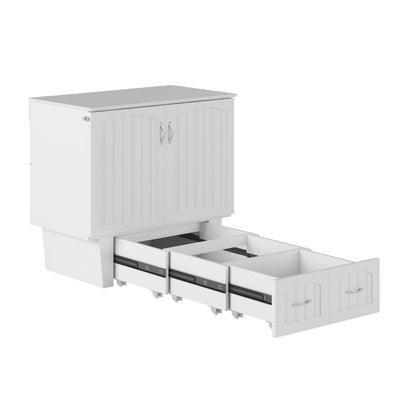 AFI, Sydney Twin Wood Murphy Bed Chest with 6" Mattress, Storage Drawer & Built-in USB Charger, White