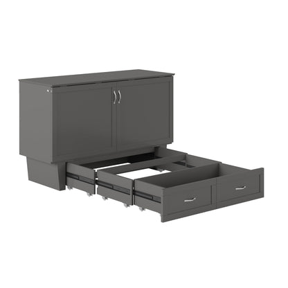 AFI, Monroe Queen Murphy Bed Chest with 6" Mattress, Storage Drawer & Built-in USB Charger, Grey