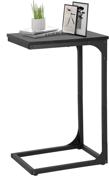 FDW C-Shaped End Table Wooden Top Side Table Adjustable Feet Small Cough Table Bedside End Table with Metal Frame