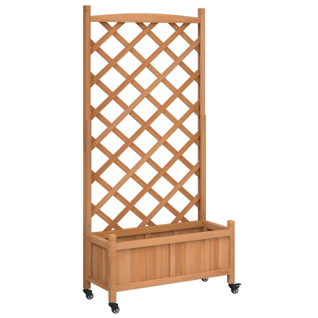 Foknhdi Brown Large Wood Planter with Trellis 62 inch Tall Elevated Plant Box on Wheels Mobile Raised Garden Bed for Climbing Vegetables Flowers Herbs Patio Balcony Outdoor