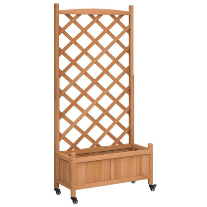 Foknhdi Brown Large Wood Planter with Trellis 62 inch Tall Elevated Plant Box on Wheels Mobile Raised Garden Bed for Climbing Vegetables Flowers Herbs Patio Balcony Outdoor