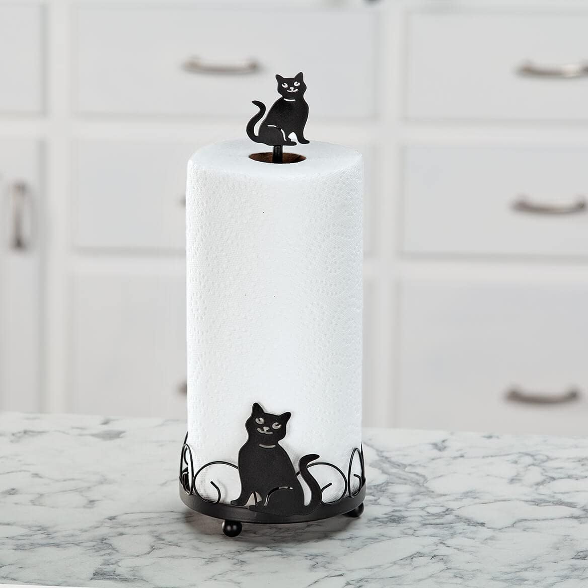 14" 5 3/4" Cat Design Metal Paper Towel Holder, Metal Base for Added Support, Kitchen Storage and Organization Measures