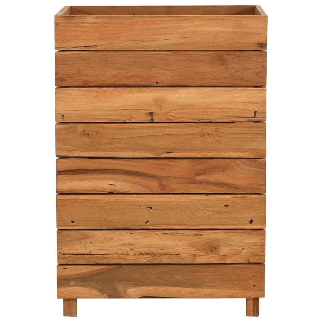 Foknhdi Height-Adjustable Teak Planter Box 19.7"x19.7"x28.3", Recycled Solid Wood Raised Garden Bed for Patio Balcony Living Room, Rustic Large Planter for Vegetables & Flowers