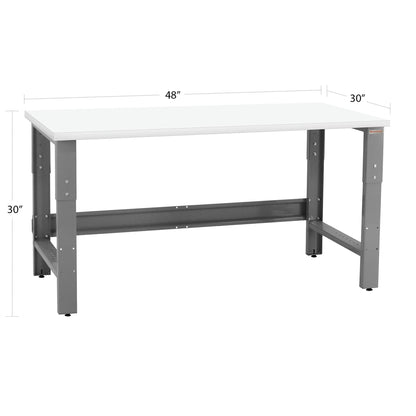 Table & Workbench: 1" Thick Laminate Top, Height Adjustable Bench - 30" D x 48" L x 30" - 36" H - by BenchPro