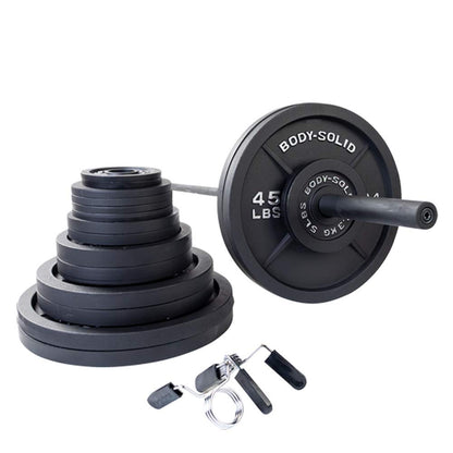 Body-Solid (OSB455) Cast Iron Olympic Weight Plate Set, Free Weights Dumbbell Plates with 2 Inch Standard Hole for All Olympic Barbell Types, 455 lb Total Weight Sets, Black
