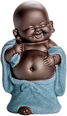Kingzhuo 4'' Cute Tiny Buddha Statue Monk Figurine, Classic Ceramic Arts & Crafts Gift, Baby Crafts Ornaments (6 x 10