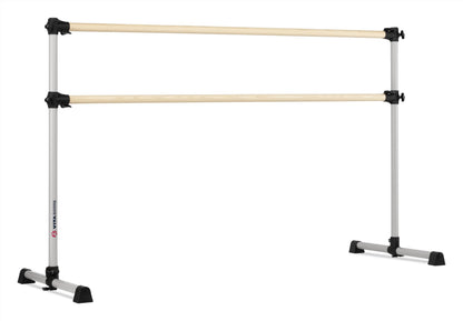 VITA Barre Portable Freestanding Double Ballet Barre, Prodigy, 7 Ft Bars, Satin Silver | Adjustable Height, USA Made, Home or Gym Exercise Equipment for Kids & Adults | Dance, Fitness, Pilates