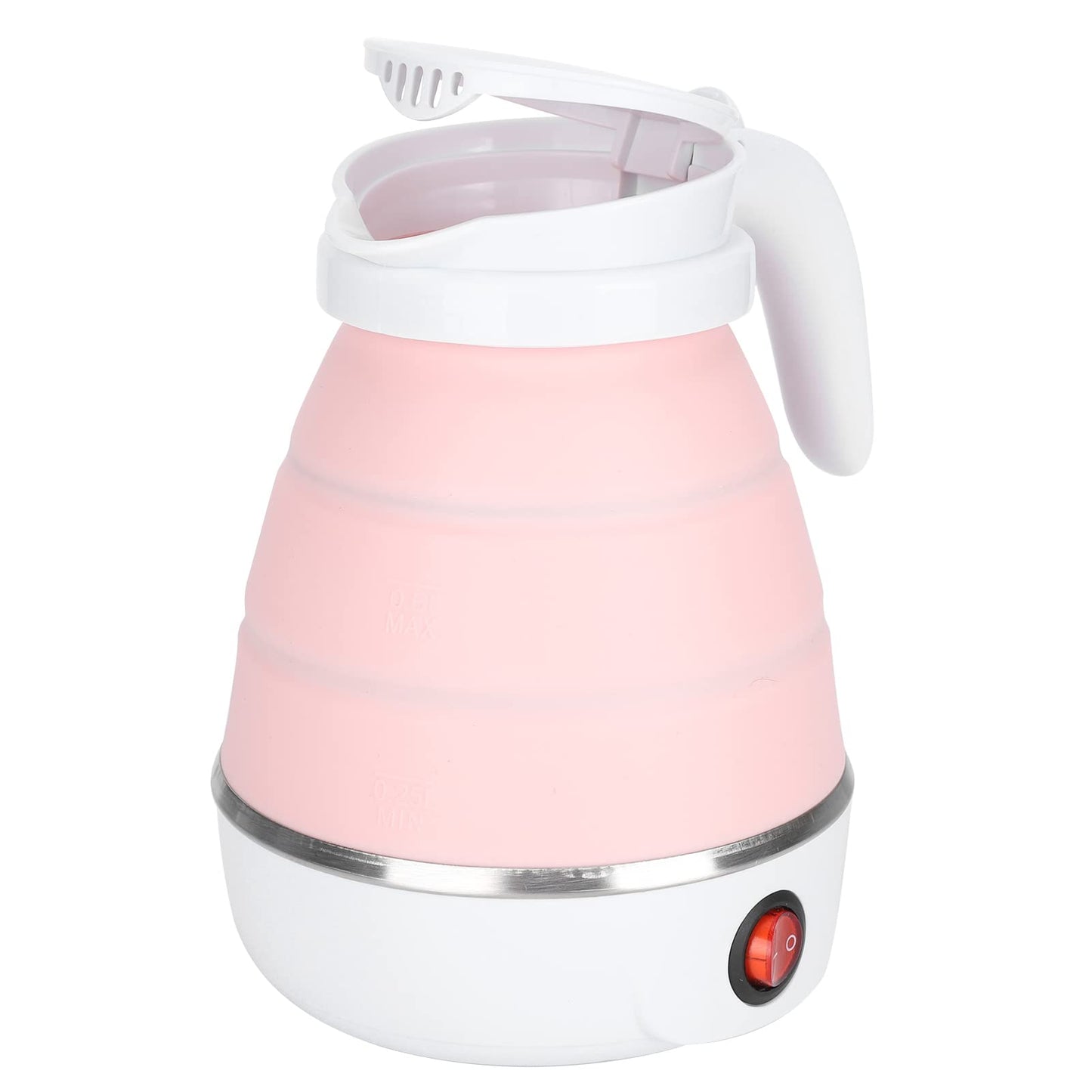 Milltrip Travel Foldable Electric Kettle, 600ml Portable Electric Kettle for Travel with Food-Grade Silicone, 400W Fast Boiling, Dry Burn Protection & Built-in Filter, US Plug 110V (Pink)