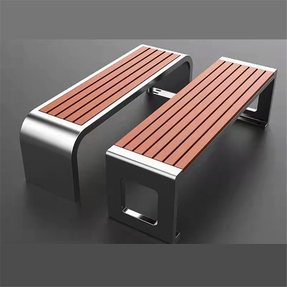 FYorbitH bancas de Patio Exterior Park Outdoor Bench with Backrest Stainless Steel Seat Wooden Brown Color