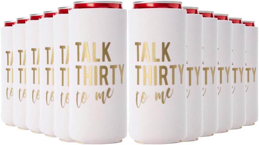 Talk Thirty to Me Can Coolers - Set of 12 for 30th Birthday Decorations and Party Favors