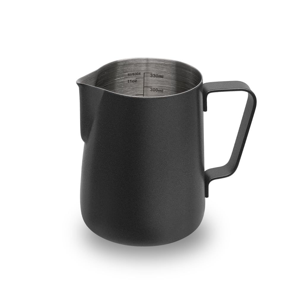 watchget Milk Frothing Pitcher 350ml/600ml/900ml/1500ml (12oz/20oz/32oz/52oz) - Stainless Steel Espresso Steaming Pitcher for Cappuccino, Latte Art, Milk Jug Coffee Frother Cup, Black