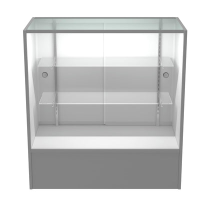 HUZJIEHUI 36" W x 18" D x 38" H - Retail Display Cabinet, White Wooden Full View Glass Display Cabinet with LED Lights and Glass Shelves