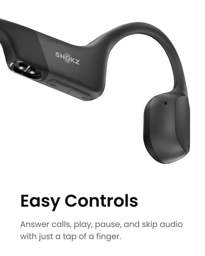 SHOKZ OpenRun Bone Conduction Headphones,Open-Ear Bluetooth Wireless Sport Headphones for Running & Workout,Sweat Resistant, Long 8H Playtime,Mic,Hair Band-Standard-Black
