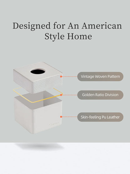 Cloudever Tissue Box Holder Cover Square, Modern PU Leather Decorative Tissue Cube Holder Organizer - Woven Pattern Grey
