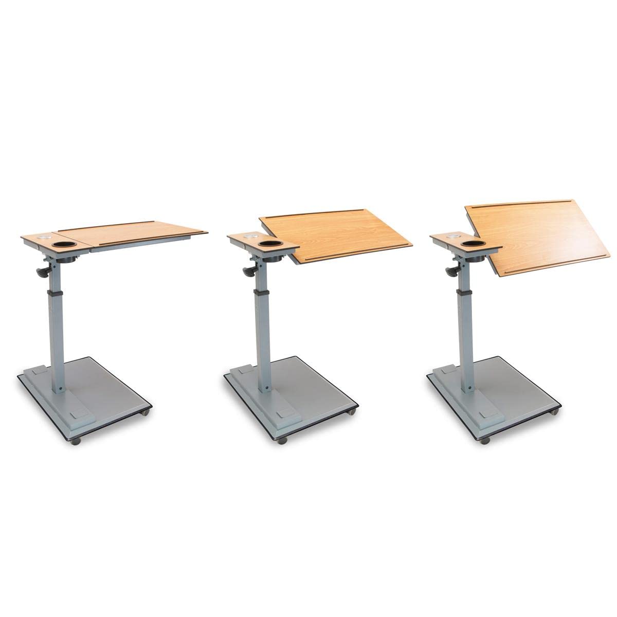 WiseLift Table – 360° Swivel – Up to 45° Tilt – Height Adjustable – Built-in Cup Holder and 3 USB Charging Ports (Wood)