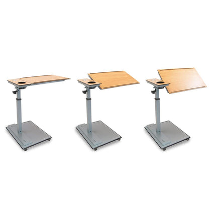 WiseLift Table – 360° Swivel – Up to 45° Tilt – Height Adjustable – Built-in Cup Holder and 3 USB Charging Ports (Wood)
