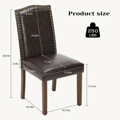 Kitchen Chairs Set of 6 Modern Upholstered Fabric Seat with Nailhead Trim and Ergonomic Lumbar Support for Living Room and Rustic Farmhouse Dining Area, Dark Brown
