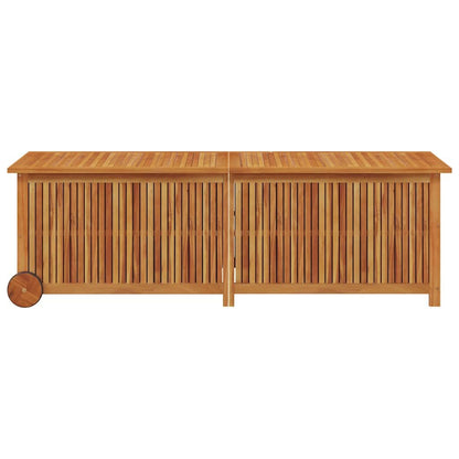 Kalmrek Patio Storage Box with Wheels Solid Acacia Wood 59.1"x19.7"x22.8" Zippered Inner Bag Outdoor Deck Garden Yard Porch Storage Chest Bench for Cushions Toys Tools