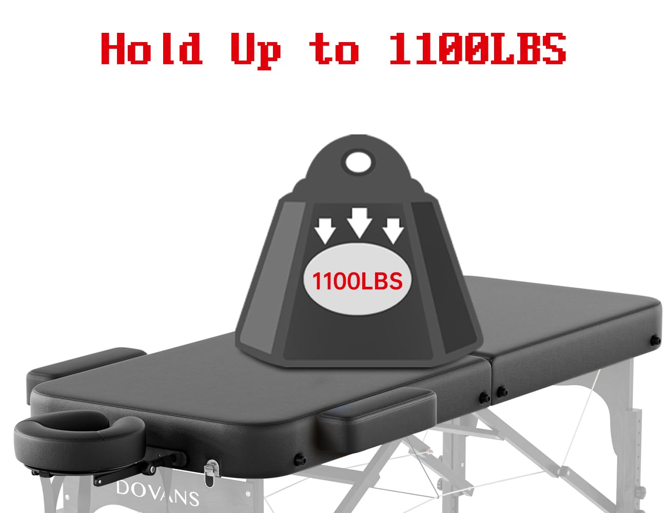 DOVANS Professional Massage Table Portable 2 Fold Premium Elastic Foam Wooden Leg Hold Up to 1100LBS 10 Heights Adjustable with Carrying Bag All Black