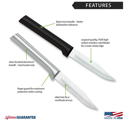 Rada Cutlery Regular Paring Knife (R101), 3.25" Stainless Steel Blade, Silver Handle, Pack of 2