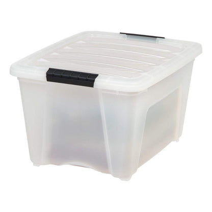 IRIS USA 32 Qt Stackable Plastic Storage Bins with Lids, 6 Pack - BPA-Free, Made in USA - Discreet Organizing Solution, Latches, Durable Nestable Containers, Secure Pull Handle - Pearl