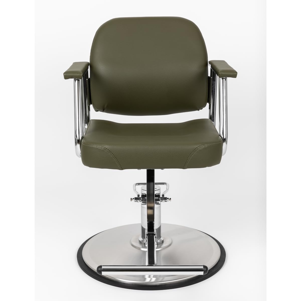 Minerva Beauty Zaria Wide Salon Styling Chair, Round Chrome 360° Swivel Hydraulic (Olive Green)