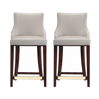 Manhattan Comfort Shubert Modern 26 Inch Bar Stools - Elegant Faux Leather Upholstery, Foam Padded Seat, Solid Beech Wood Base with Gold Metal Footrest, Fully Assembled Barstools, Set of 2, Light Grey