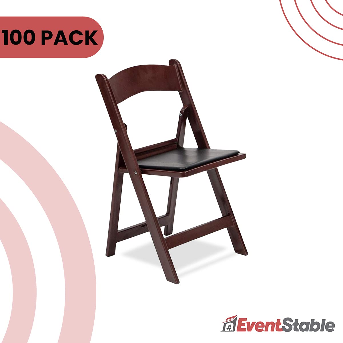 EventStable Titan PRO Resin Folding Chair - Mahogany Indoor/Outdoor Lightweight Folding Chair with Vinyl Padded for Weddings Parties Events - 100 Pack