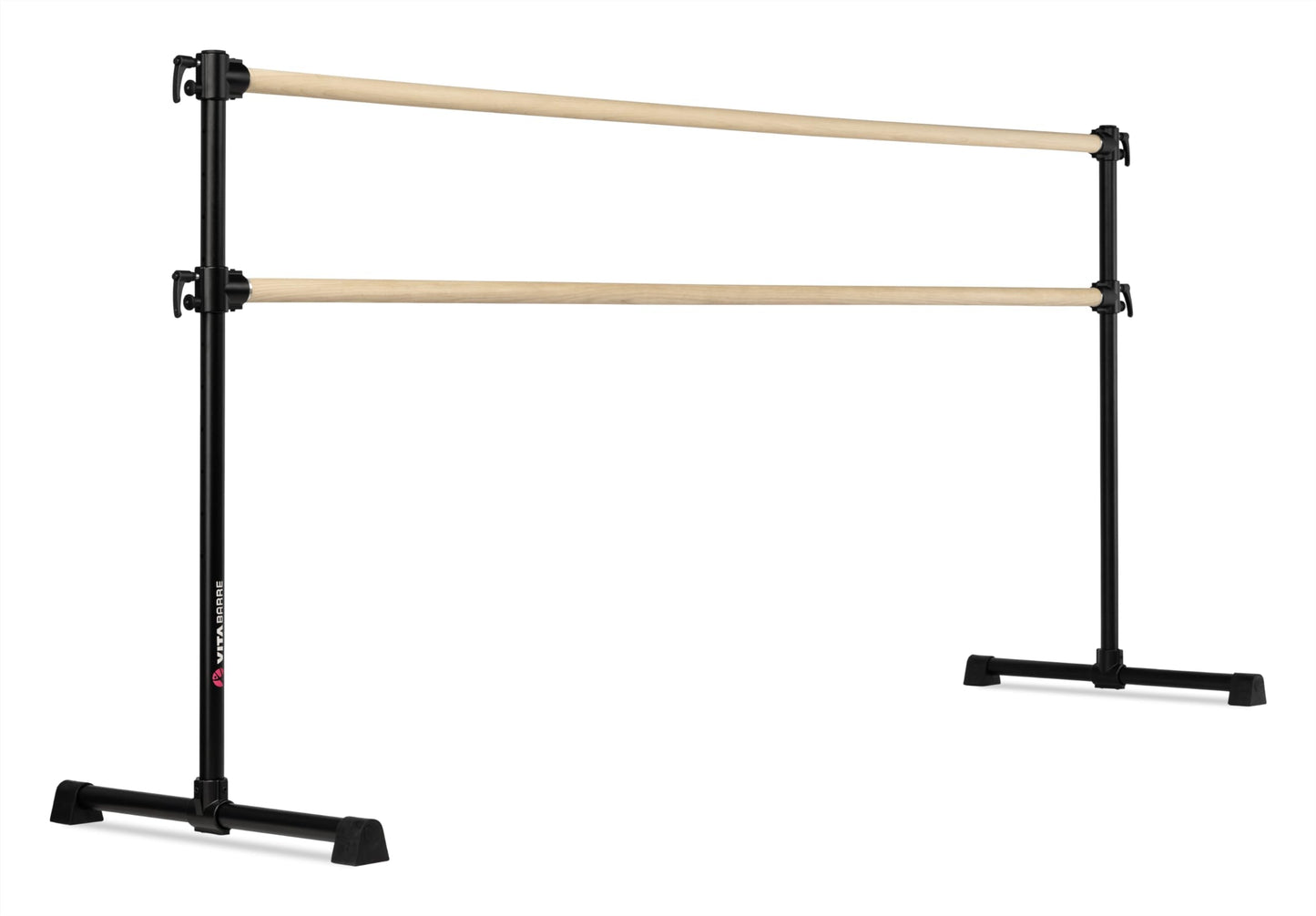 VITA Barre Portable Freestanding Double Ballet Barre, Professional, 8 Ft Bars, Black, Wood | Adjustable Height, Made in USA, Home or Gym Exercise Equipment for Kids & Adults | Dance, Fitness, Pilates