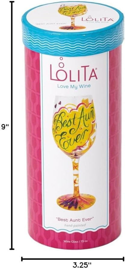 Lolita Best Aunt Ever Artisan Painted Wine Glass Gift