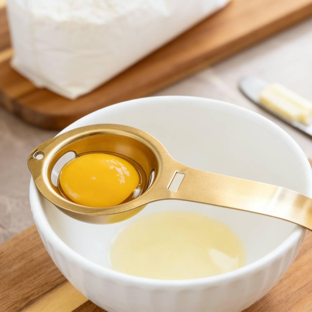 QANYEGN Stainless Steel Egg Yolk Separator, Egg Strainer with Long Handle, Egg Yolk White Separation Tool, Egg Extractor for Cooking, Baking(Gold)