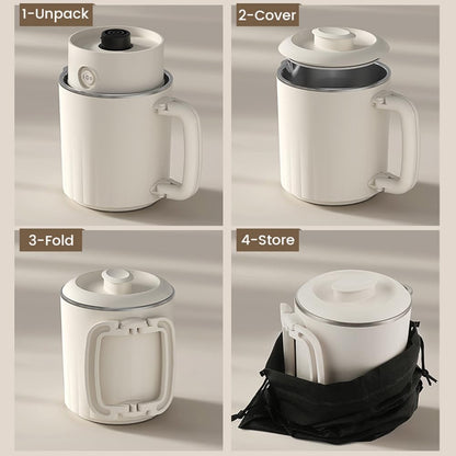 Portable Travel Kettle, 600ML Small Electric Kettle with Foldable Handle, Food Grade Stainless Steel Collapsible Water Boiler with Dual Modes, Compact Portable Kettle for RV, Camping, Beige