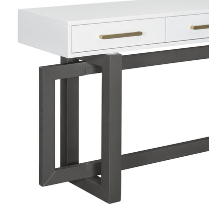 57” Console Sofa Table with 3 Storage Drawers, Modern Long Narrow Behind Couch Furniture for Living Room, Entryway, Foyer, Entrance, Hallway, Front Door, Corridor, Grey and White