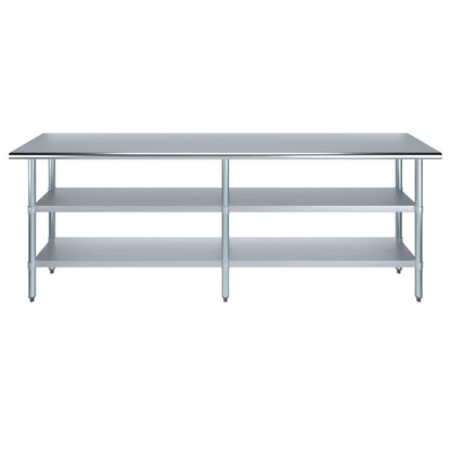AmGood Stainless Steel Work Table with 2 Shelves | NSF | Metal Utility Table (96" Long x 18" Deep)