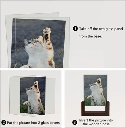 RLAVBL 4x6 Picture Frame Set of 2, Rustic Double Sided Tempered Glass Photo Frames with Wooden Base for Display