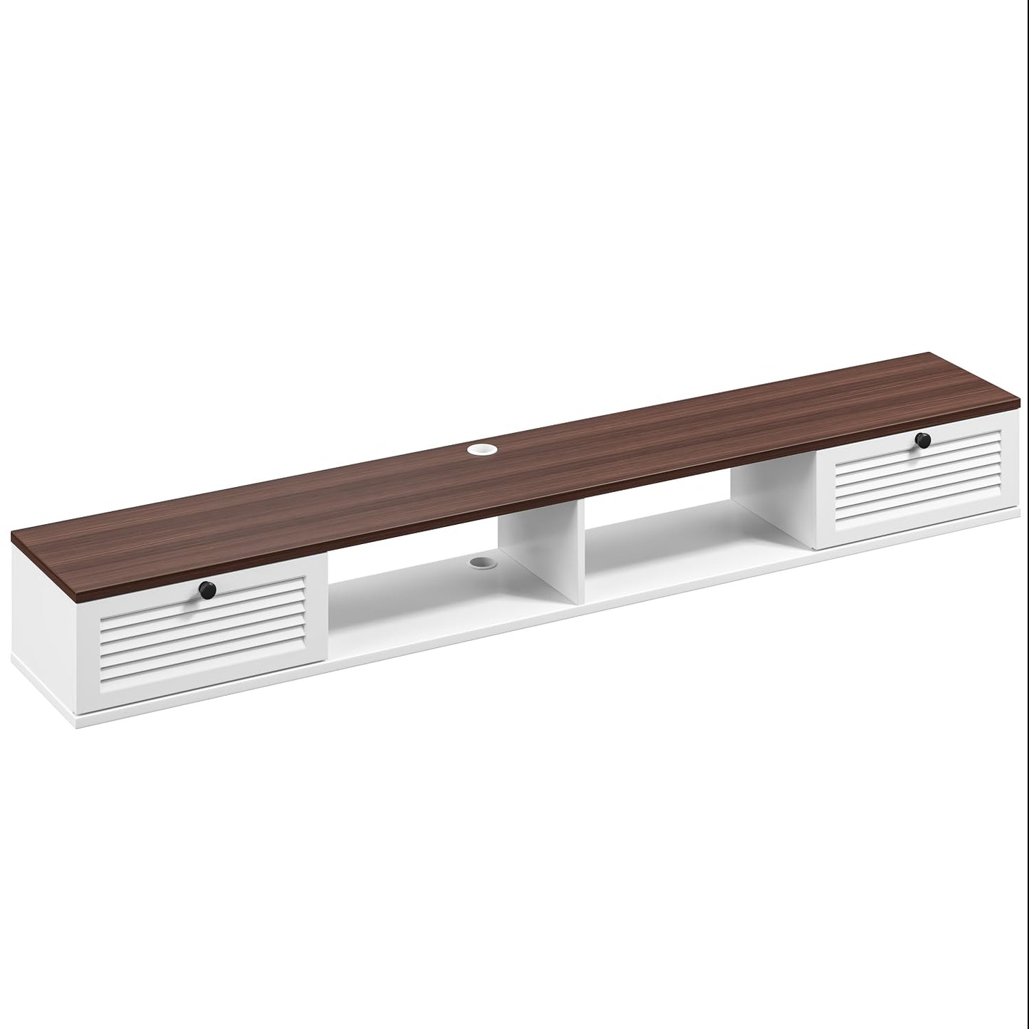 FloatiCasa Floating TV Stand,Plywood Wall Mounted Media Console with 2 Doors & Open Storage,Modern Under TV Cabinet for Living Room & Bedroom,White & Walnut, 78 inch