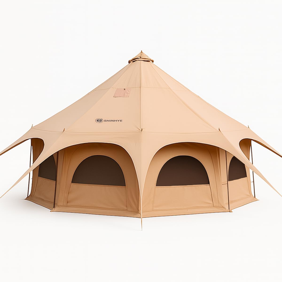 ShinHye 16.4ft Bell Tent for Glamping & Camping – Waterproof Canvas with Stove Jack, Removable Floor & 8 Mesh Windows (Fits 6-8 People)