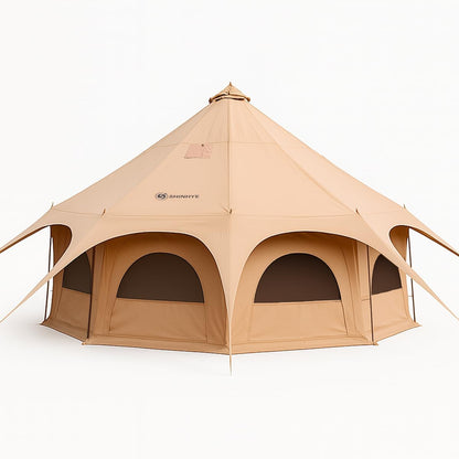 ShinHye 16.4ft Bell Tent for Glamping & Camping – Waterproof Canvas with Stove Jack, Removable Floor & 8 Mesh Windows (Fits 6-8 People)