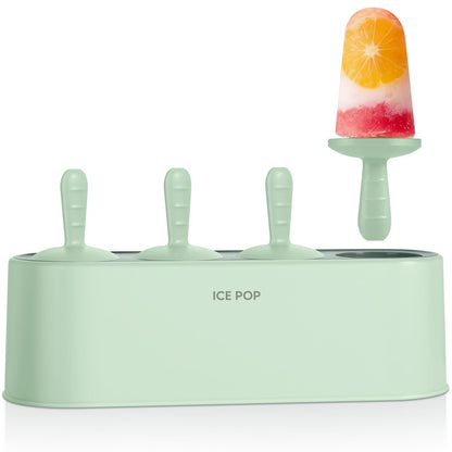 Popsicle Mold Set 4 Pieces Homemade Silicone Popsicle Maker Easy Release Ice Cream Molds Reusable DIY Pop Molds (Green, IcyClassic Pops)