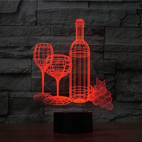 Optical Illusion 3D Red Wine Cup Night Light, 16 Colors Changing USB Powered LED Table Desk Lamp with Remote Control